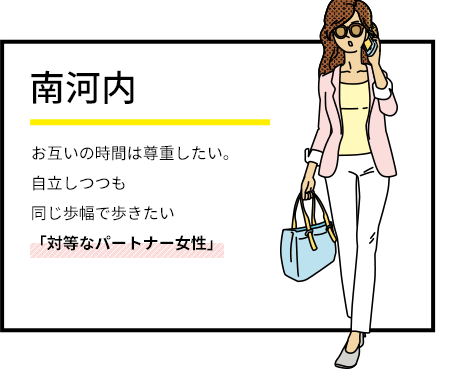 南河内　お互いの時間は尊重したい。自立しつつも同じ歩幅で歩きたい「対等なパートナー女性」