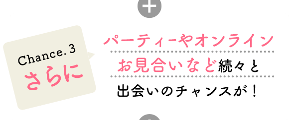 chance3 パーティーやオンラインお見合いなど続々と出会いのチャンスが！