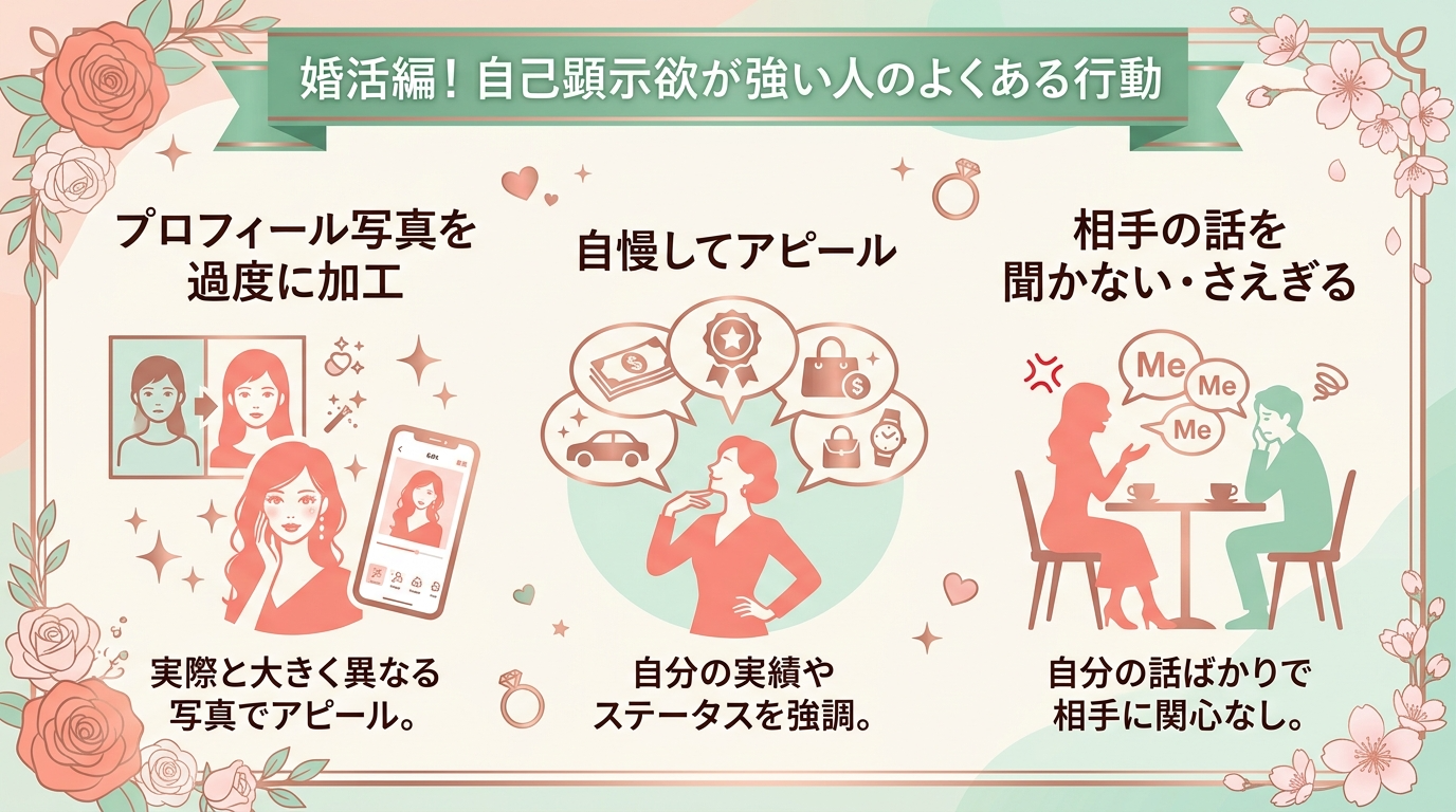 婚活現場で遭遇する自己顕示欲が強い人の具体的な事例