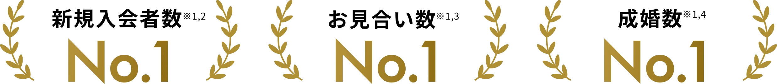 新規入会者数　No1／お見合い数　No1／成婚数　No1