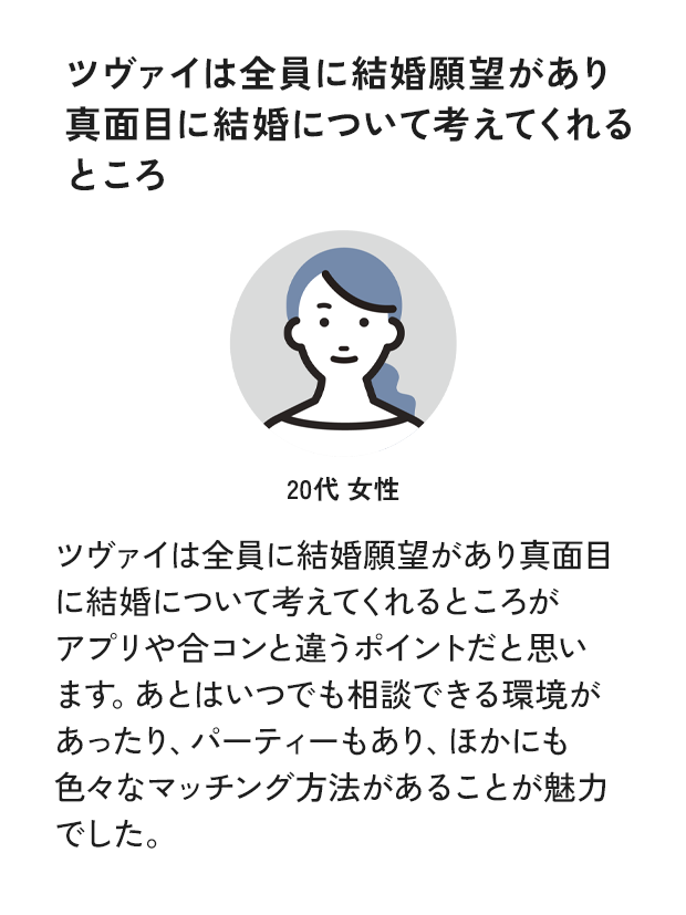 ツヴァイは全員に結婚願望があり真面目に結婚について考えてくれるところ