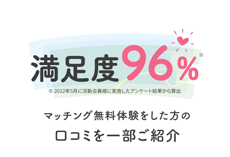 満足度96%マッチング無料体験をした方の口コミを一部ご紹介