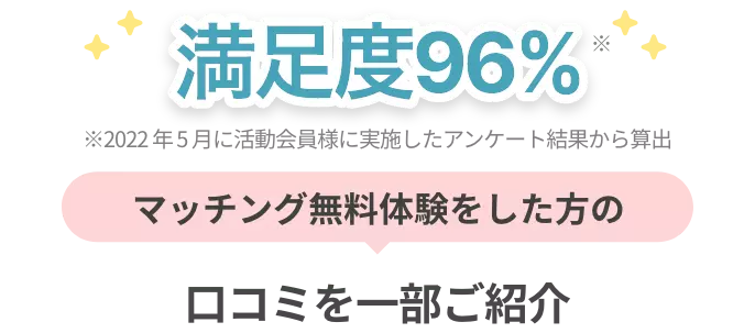 満足度96%　マッチング無料体験をした方の口コミを一部ご紹介