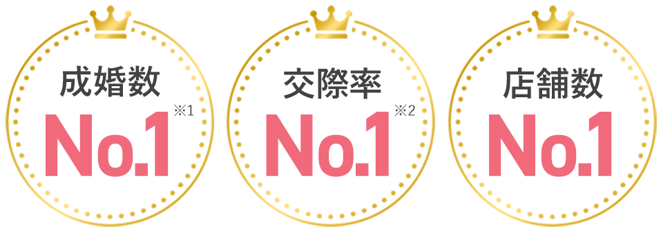成婚率No.1*1/交際率No.1*2/店舗数No.1